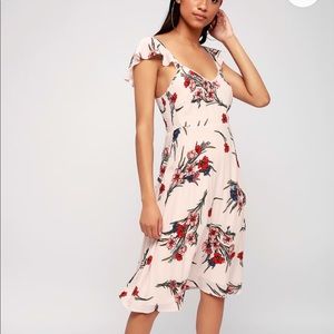 LULUS - Bow-quet Blush Floral Print Midi Dress